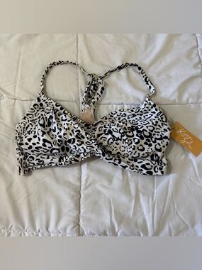 Kona Sol Black and White Leopard Print Bikini Top NWT